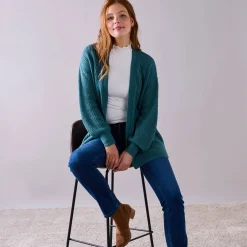 Trui En Vest<Blancheporte Lang vest, patenttricot met zachte touch saliegroen