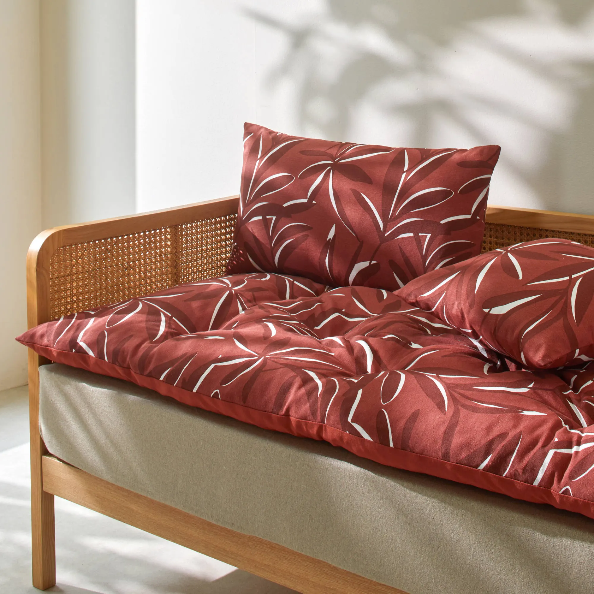 Vloerkussen<Blancheporte Lang vloerkussen met bladerenprint terracotta