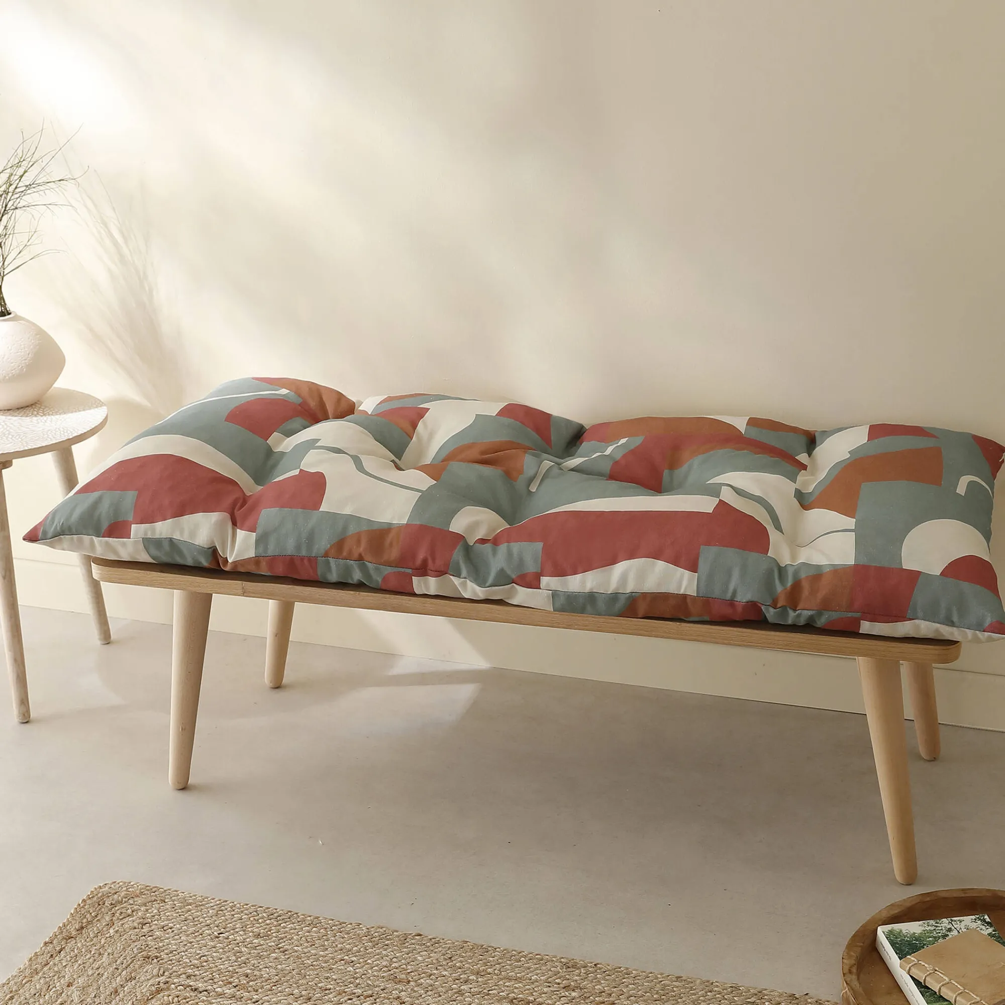Vloerkussen<Blancheporte Lang vloerkussen met 'geometrische' print terracotta / karamel / eucalyptus