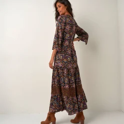 Jurk<Blancheporte Lange, bedrukte jurk chocolade / taupe