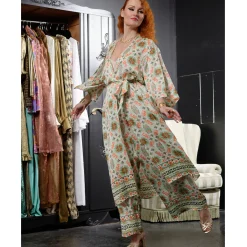 Bloes En Tuniek<Blancheporte Lange, bedrukte kimono « Roubaix Nostalgie » - Marilyn Feltz watergroen / koraal
