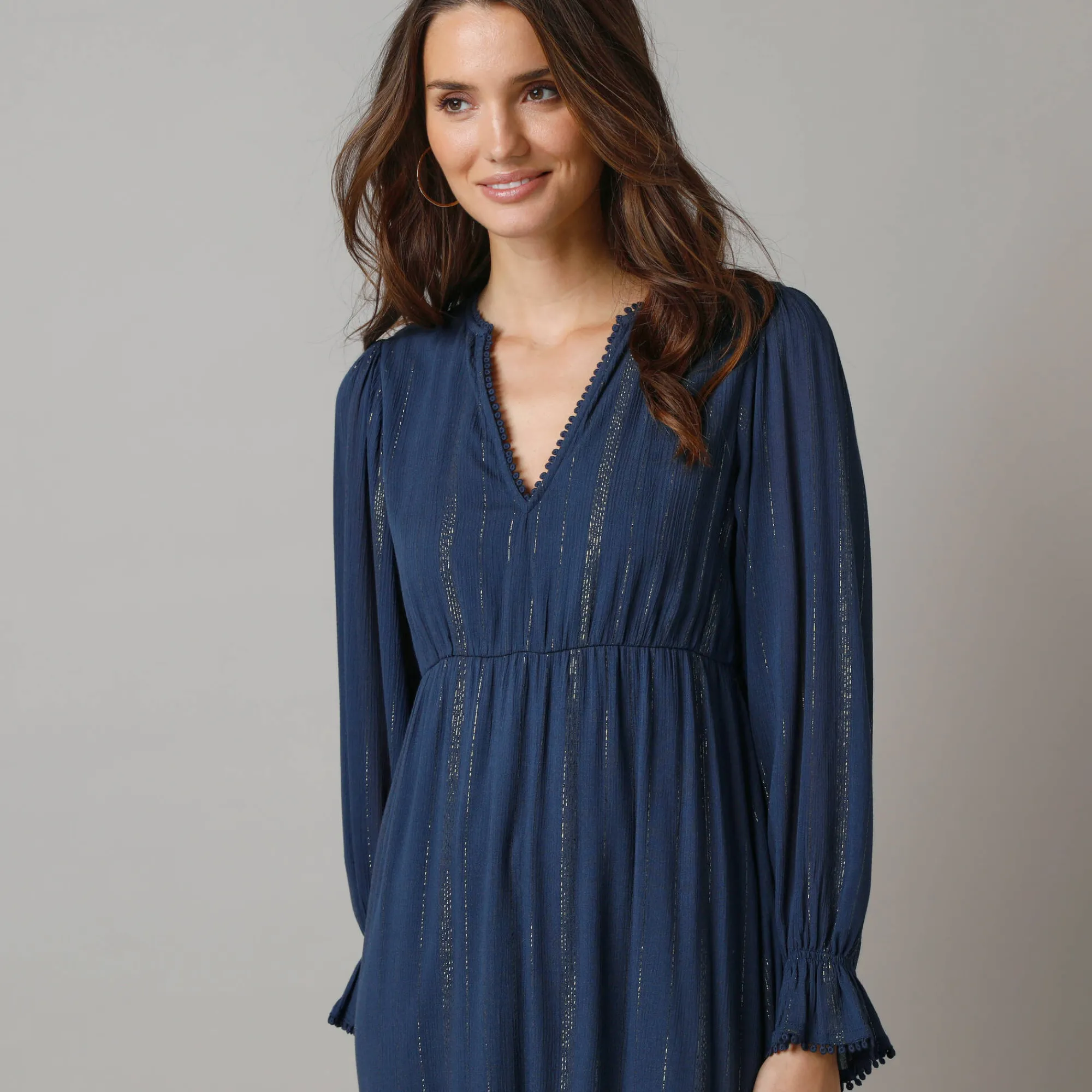 Feestoutfits Dames|Jurk<Lora Zellini Lange bohemian jurk, crepon en glansdraad marine