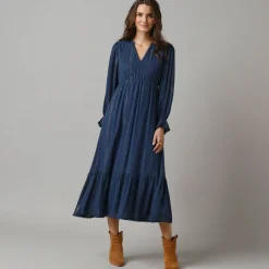 Feestoutfits Dames|Jurk<Lora Zellini Lange bohemian jurk, crepon en glansdraad marine