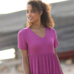 Jurk<Blancheporte Lange effen jurk met V-hals, crêpe violine