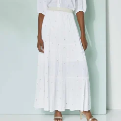 Rok<Blancheporte Lange fronsrok met goudkleurige prints wit / goudkleurig