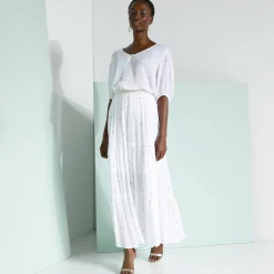 Rok<Blancheporte Lange fronsrok met goudkleurige prints wit / goudkleurig