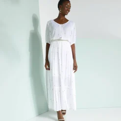 Rok<Blancheporte Lange fronsrok met goudkleurige prints wit / goudkleurig