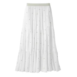 Rok<Blancheporte Lange fronsrok met goudkleurige prints wit / goudkleurig