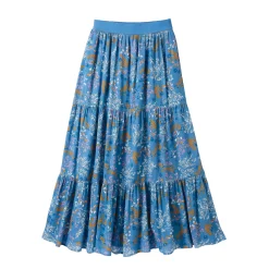 Rok<Blancheporte Lange fronsrok met stroken en bloemenprint, crepon blauw