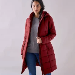 Parka En Donsjas<Colors&Co Lange gewatteerde jas met ceintuur donkerrood
