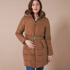 Parka En Donsjas<Colors&Co Lange gewatteerde jas met ceintuur karamel
