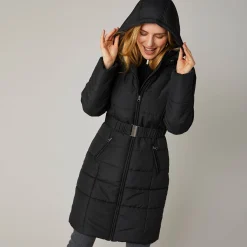 Parka En Donsjas<Colors&Co Lange gewatteerde jas met ceintuur zwart