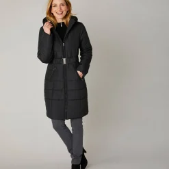 Parka En Donsjas<Colors&Co Lange gewatteerde jas met ceintuur zwart
