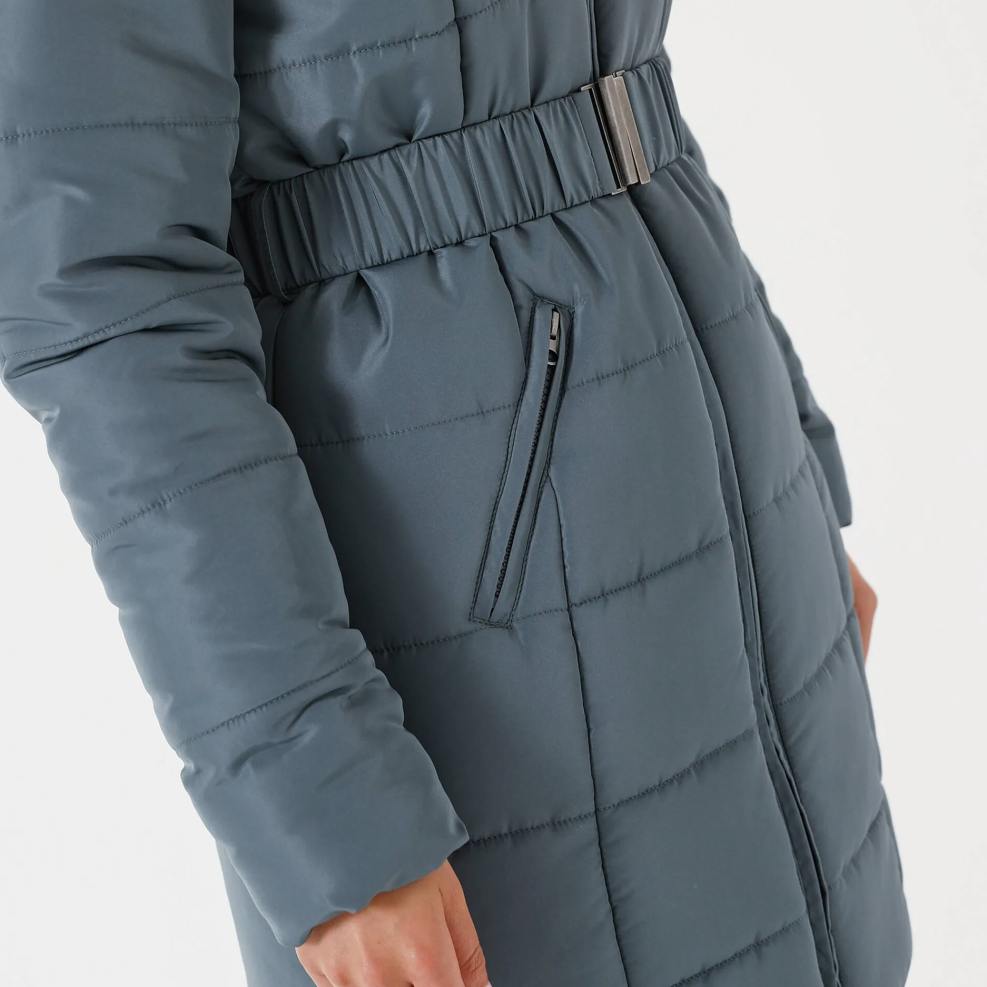 Parka En Donsjas<Colors&Co Lange gewatteerde jas met ceintuur blauwgrijs