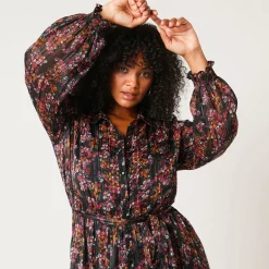 Feestoutfits Dames|Jurk<Blancheporte Lange hemdjurk in jacquardvoile met bloemenprint zwart / violine