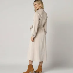 Jurk<Blancheporte Lange hemdjurk in velours, lange mouwen zandkleur