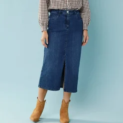 Rok<Blancheporte Lange jeansrok, kleine lengtes stone