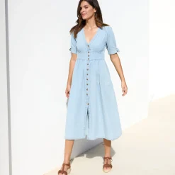 Jurk<Blancheporte Lange jurk in denim, uitlopend bleached