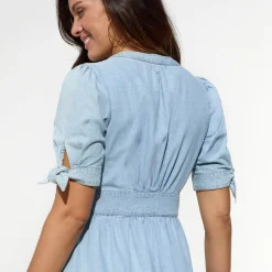 Jurk<Blancheporte Lange jurk in denim, uitlopend bleached