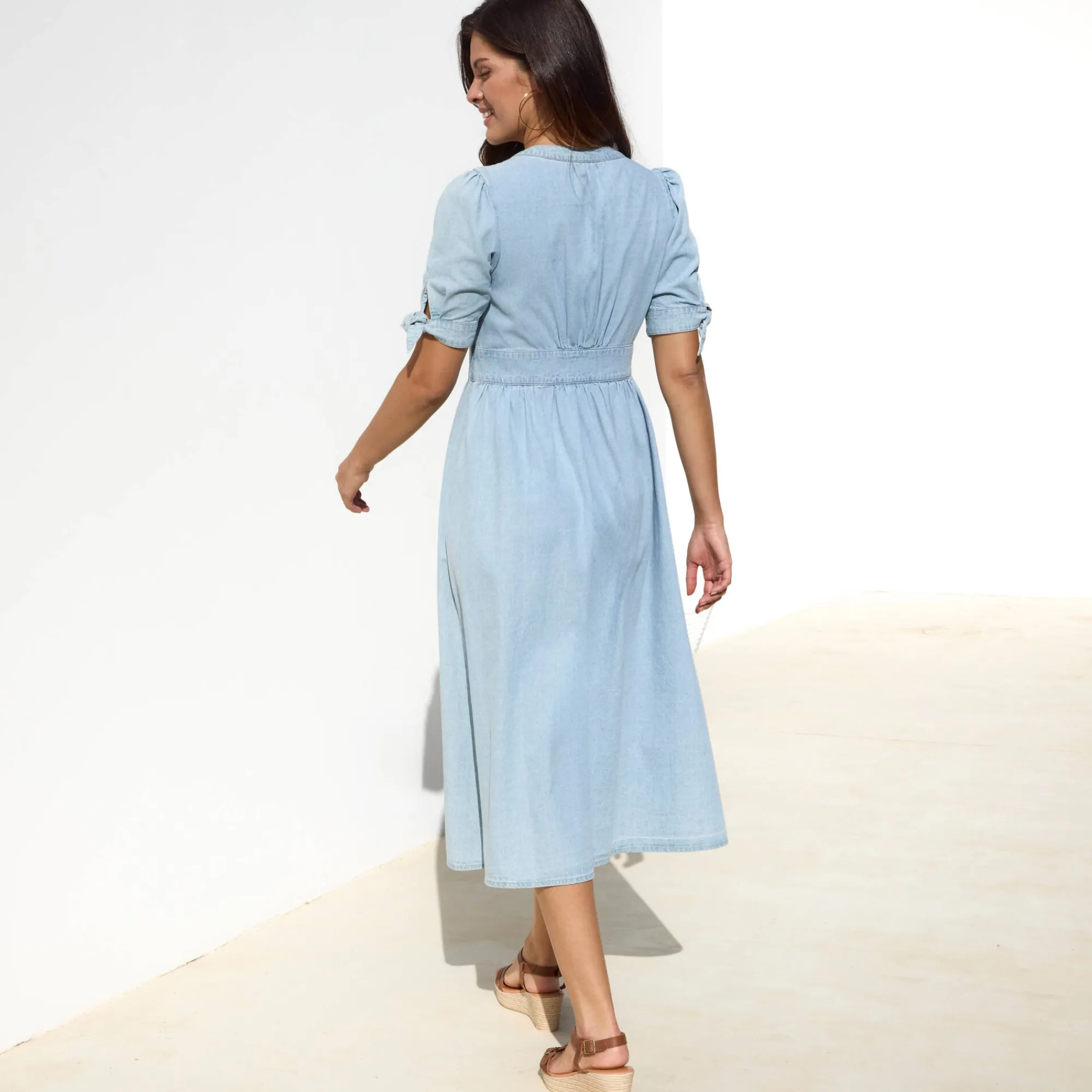 Jurk<Blancheporte Lange jurk in denim, uitlopend bleached