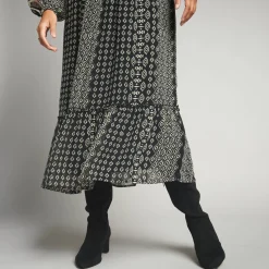 Jurk<Lora Zellini Lange jurk in voile, etnische print zwart / beige