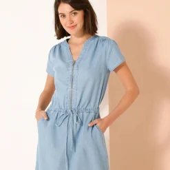 Jurk<Blancheporte Lange jurk met ritskraag, licht denim bleached