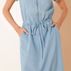 Jurk<Blancheporte Lange jurk met ritskraag, licht denim bleached