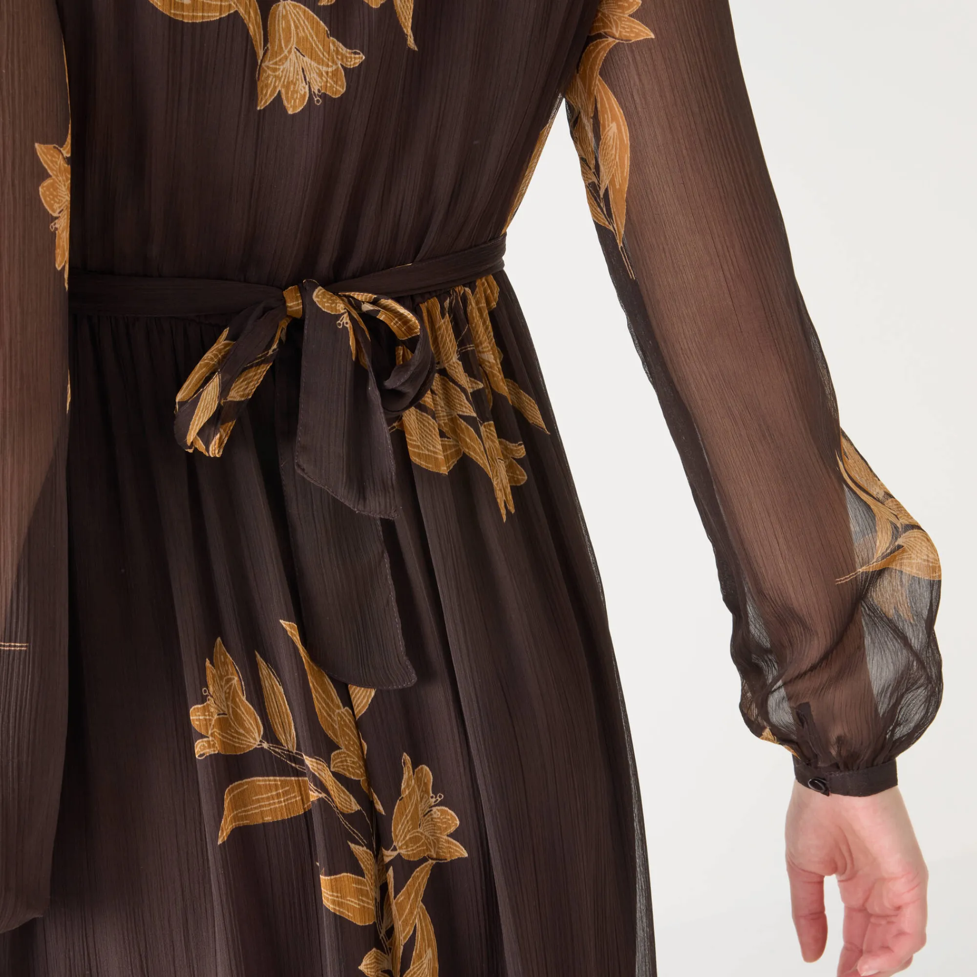 Feestoutfits Dames|Jurk<Blancheporte Lange jurk met stroken, bedrukte voile chocolade / karamel