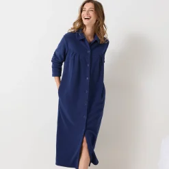 Peignoir En Kamerjas<Blancheporte Lange kamerjas in fleece, Claudinekraagje marine