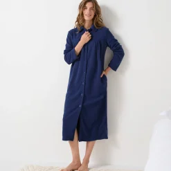 Peignoir En Kamerjas<Blancheporte Lange kamerjas in fleece, Claudinekraagje marine