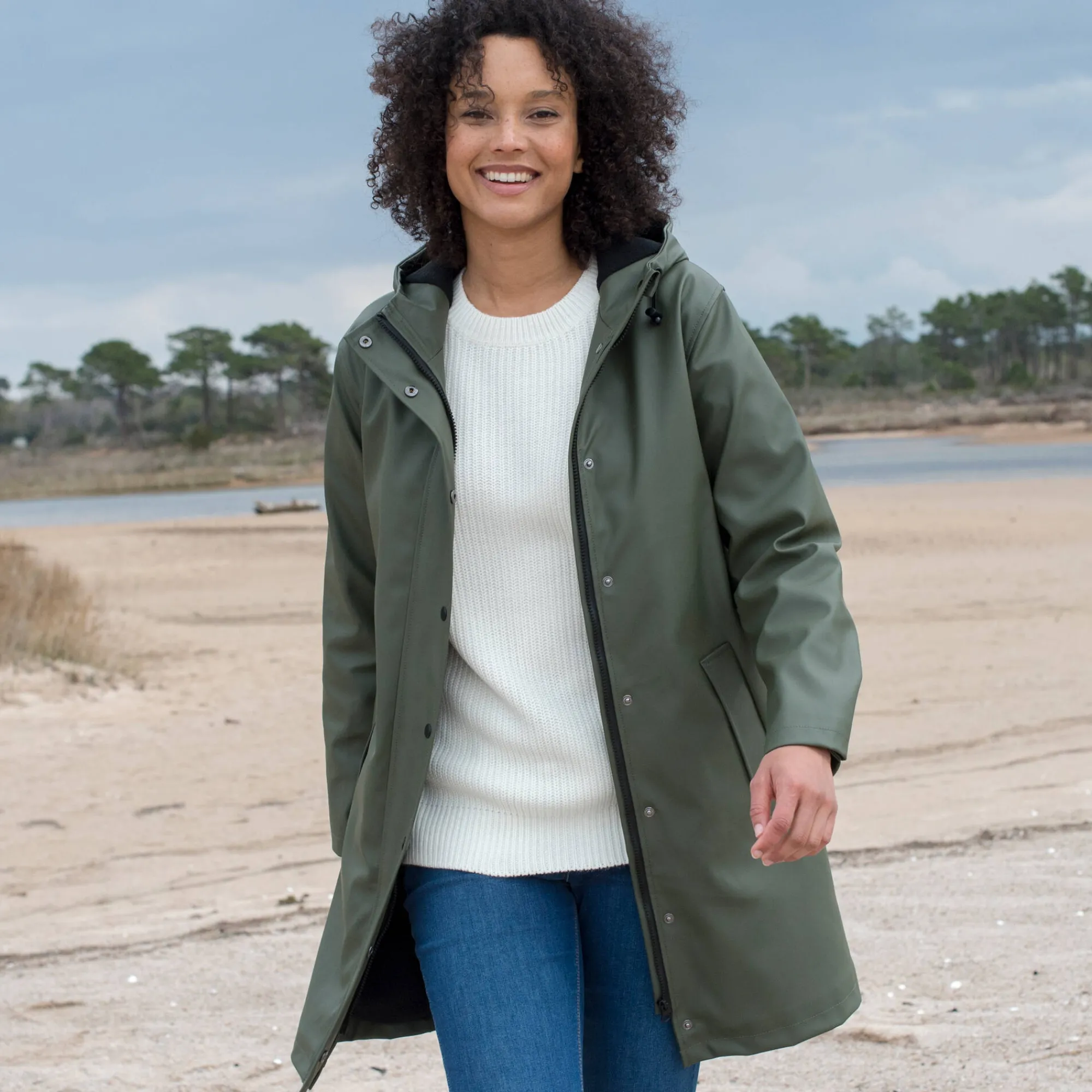 Parka En Donsjas<Blancheporte Lange regenjas, gevoerd met fleece, gerecycleerd polyester** kaki