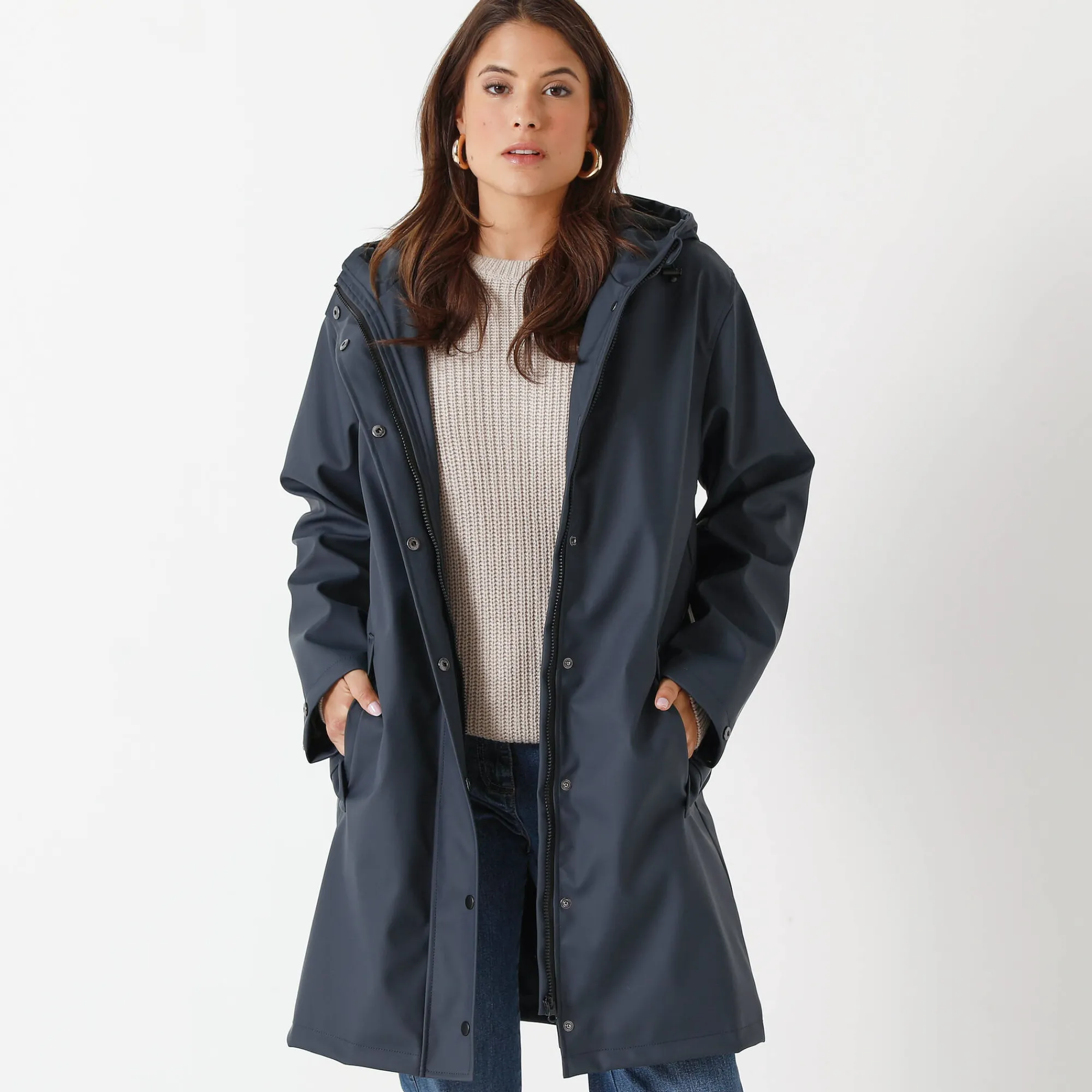 Parka En Donsjas<Blancheporte Lange regenjas, gevoerd met fleece, gerecycleerd polyester** marine