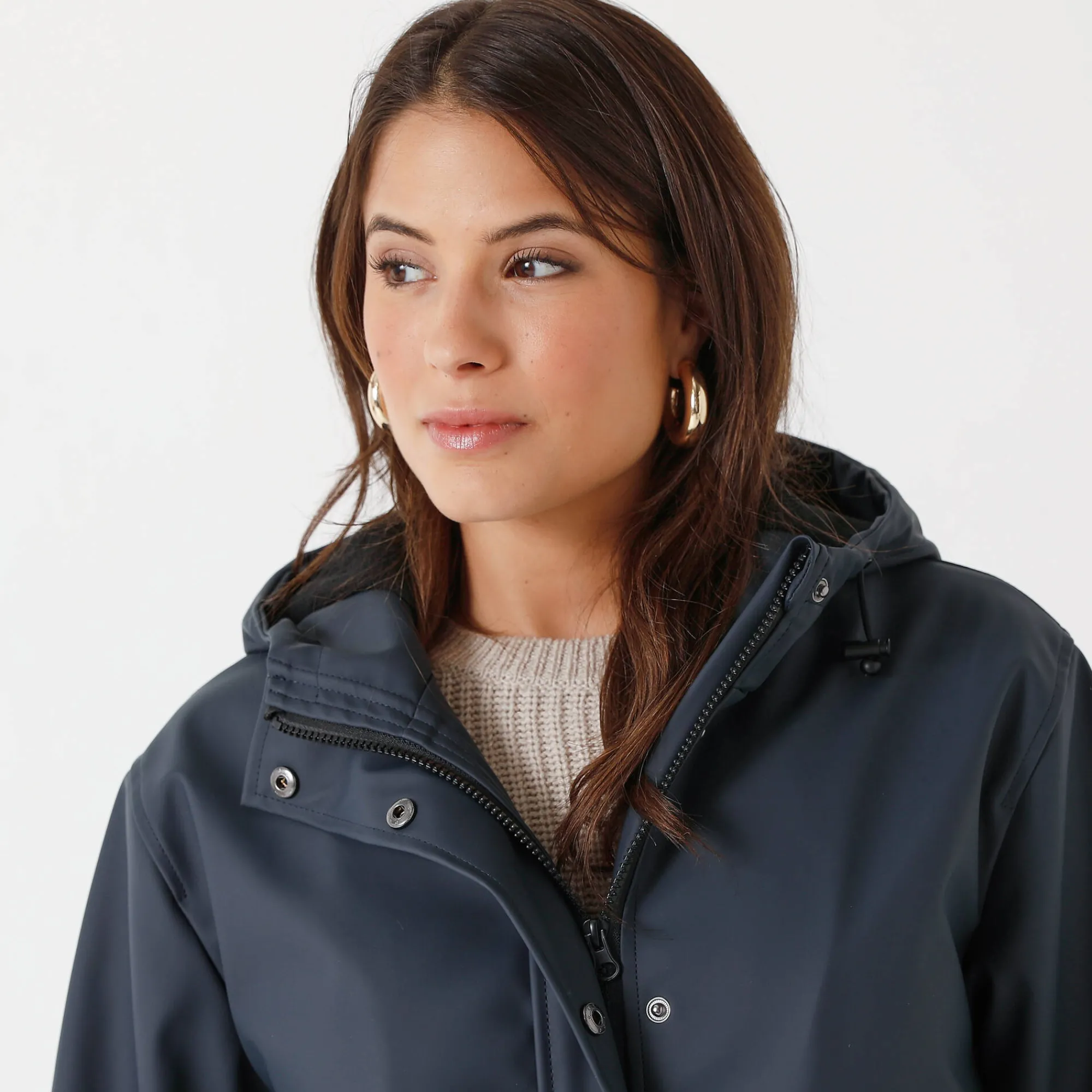 Parka En Donsjas<Blancheporte Lange regenjas, gevoerd met fleece, gerecycleerd polyester** marine