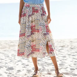 Rok<Blancheporte Lange rok in bedrukte crepon ecru / blauw