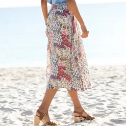 Rok<Blancheporte Lange rok in bedrukte crepon ecru / blauw