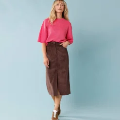 Rok<Blancheporte Lange rok in ribvelours, kleine lengtes chocolade