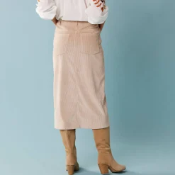 Rok<Blancheporte Lange rok in ribvelours, kleine lengtes zandkleur