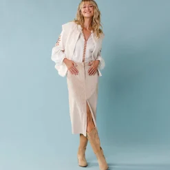 Rok<Blancheporte Lange rok in ribvelours, kleine lengtes zandkleur