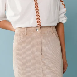Rok<Blancheporte Lange rok in ribvelours, kleine lengtes zandkleur