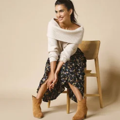 Rok<Blancheporte Lange rok met bloemenprint zwart / honing