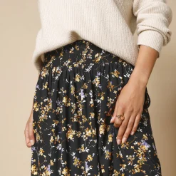 Rok<Blancheporte Lange rok met bloemenprint zwart / honing