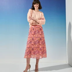 Rok<Blancheporte Lange rok met ikatprint, elastische taille roze