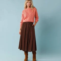 Feestoutfits Dames|Rok<Blancheporte Lange rok met knopen voor kleine lengtes chocolade