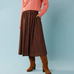 Feestoutfits Dames|Rok<Blancheporte Lange rok met knopen voor kleine lengtes chocolade