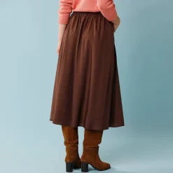 Feestoutfits Dames|Rok<Blancheporte Lange rok met knopen voor kleine lengtes chocolade