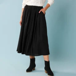 Feestoutfits Dames|Rok<Blancheporte Lange rok met knopen voor kleine lengtes zwart