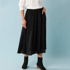 Feestoutfits Dames|Rok<Blancheporte Lange rok met knopen voor kleine lengtes zwart