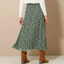 Rok<Blancheporte Lange rok met plissé, voile met luipaardprint kaki / zwart
