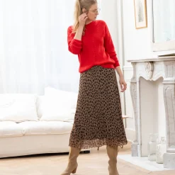 Rok<Blancheporte Lange rok met plissé, voile met luipaardprint taupe / zwart