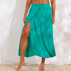 Rok<Blancheporte Lange rok met split, effen crepon groen